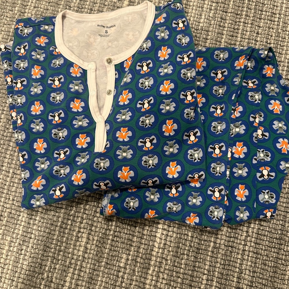 Roller Rabbit Blue and Orange Penguin Print Kids Pajamas